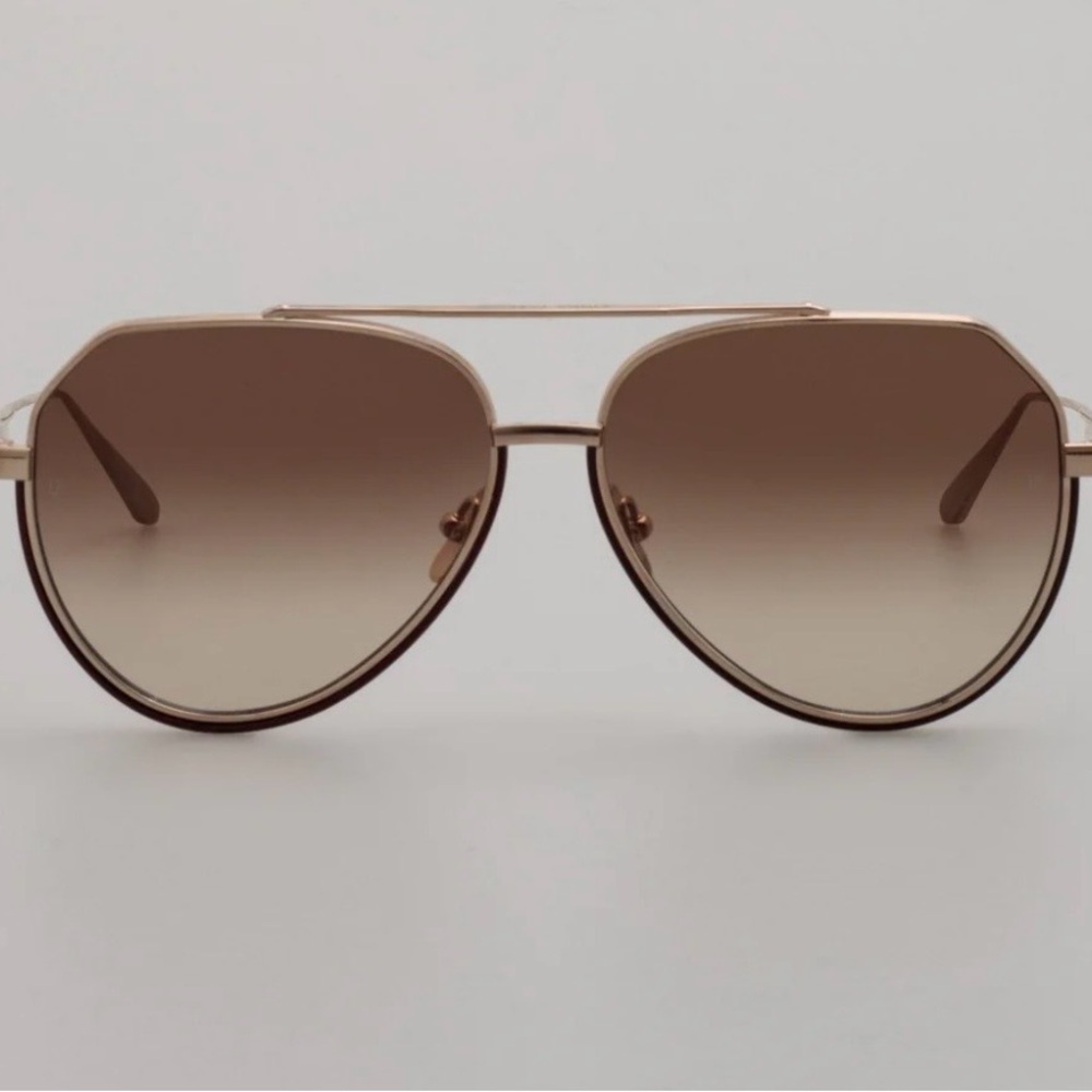 Linda Farrow Bayer Aviator Sunglasses Gold Mocha NWOT